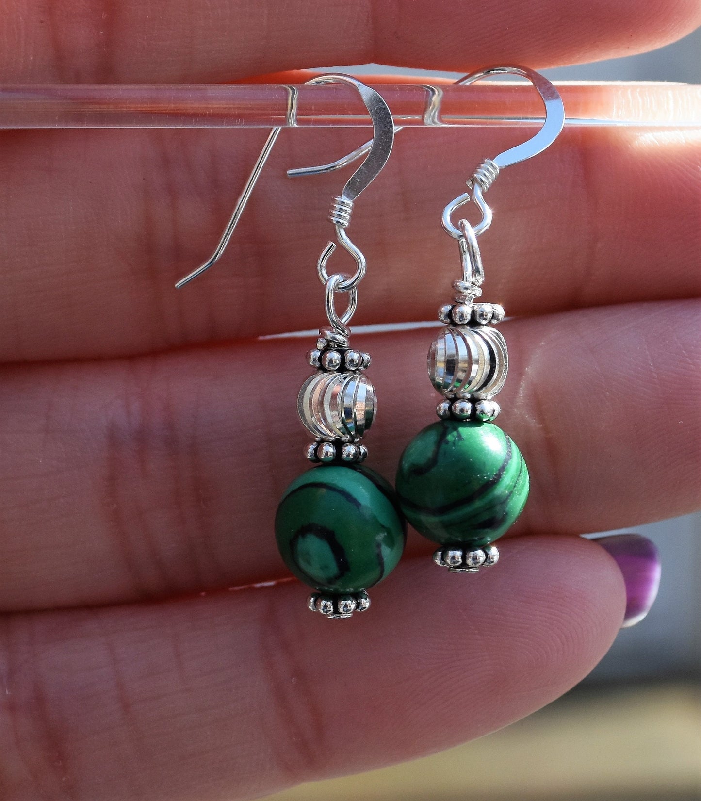 Malachite Sterling Silver Dangle Earrings