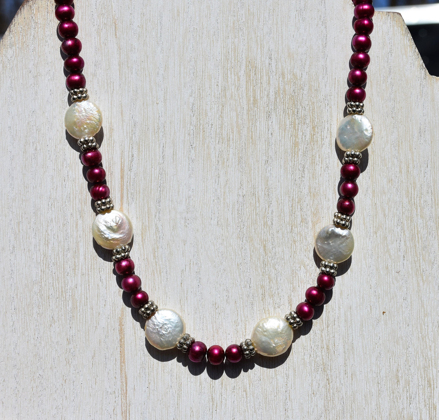 Cranberry Coin Pearl Necklace