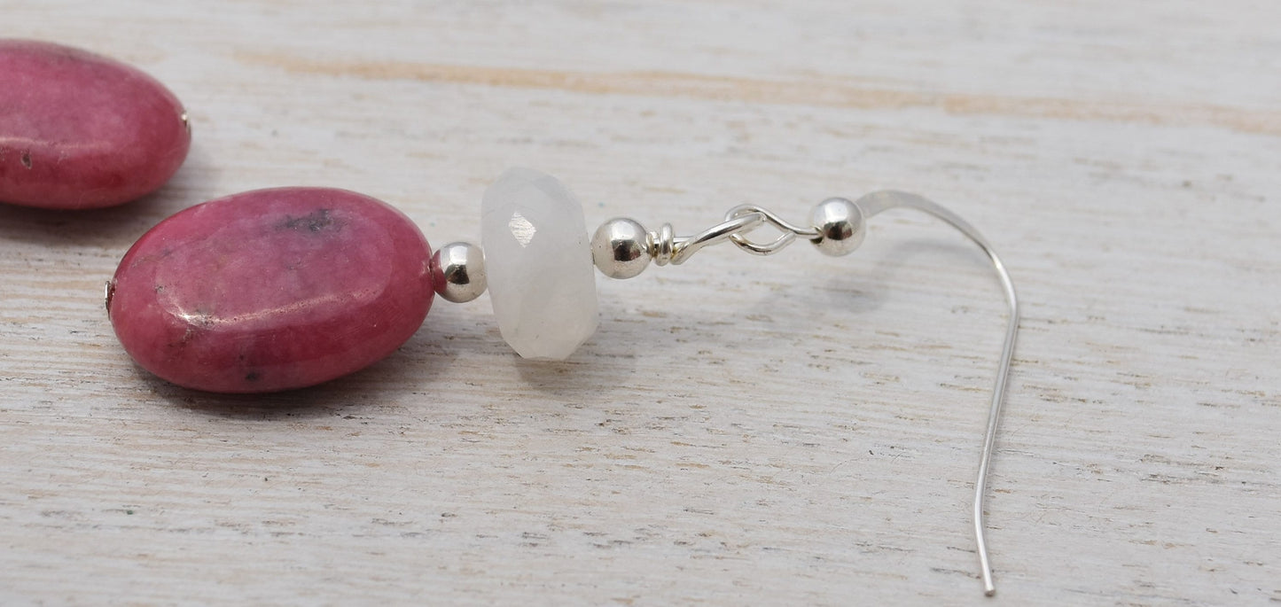 Moonstone Rhodochrosite Earrings