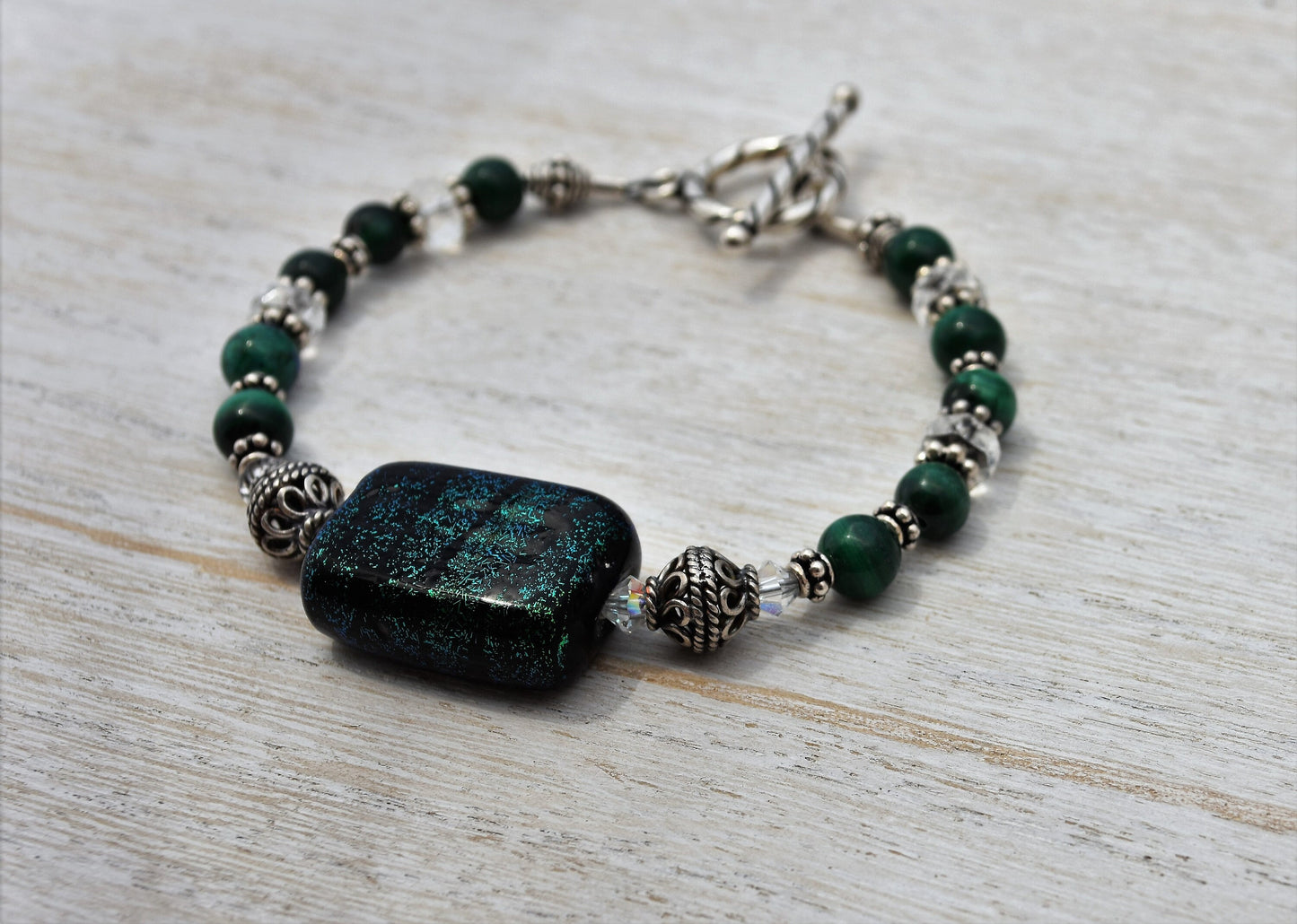 Dichroic Glass and Malachite Bracelet