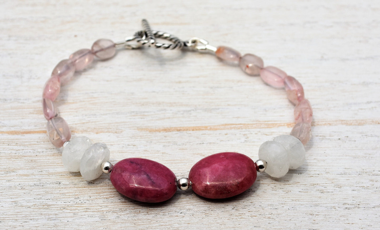 Rhodochrosite and Moonstone Bracelet