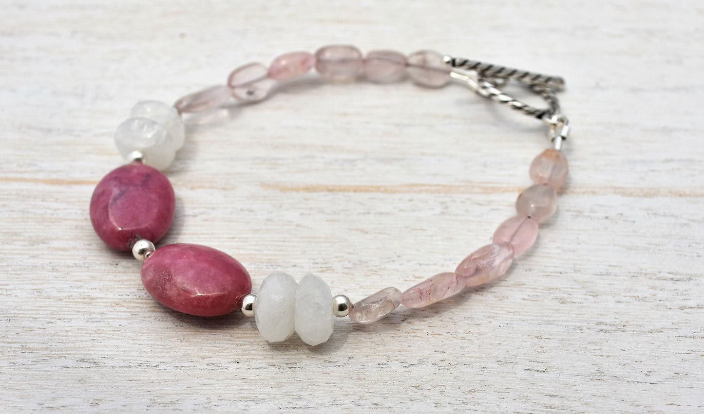 Rhodochrosite and Moonstone Bracelet