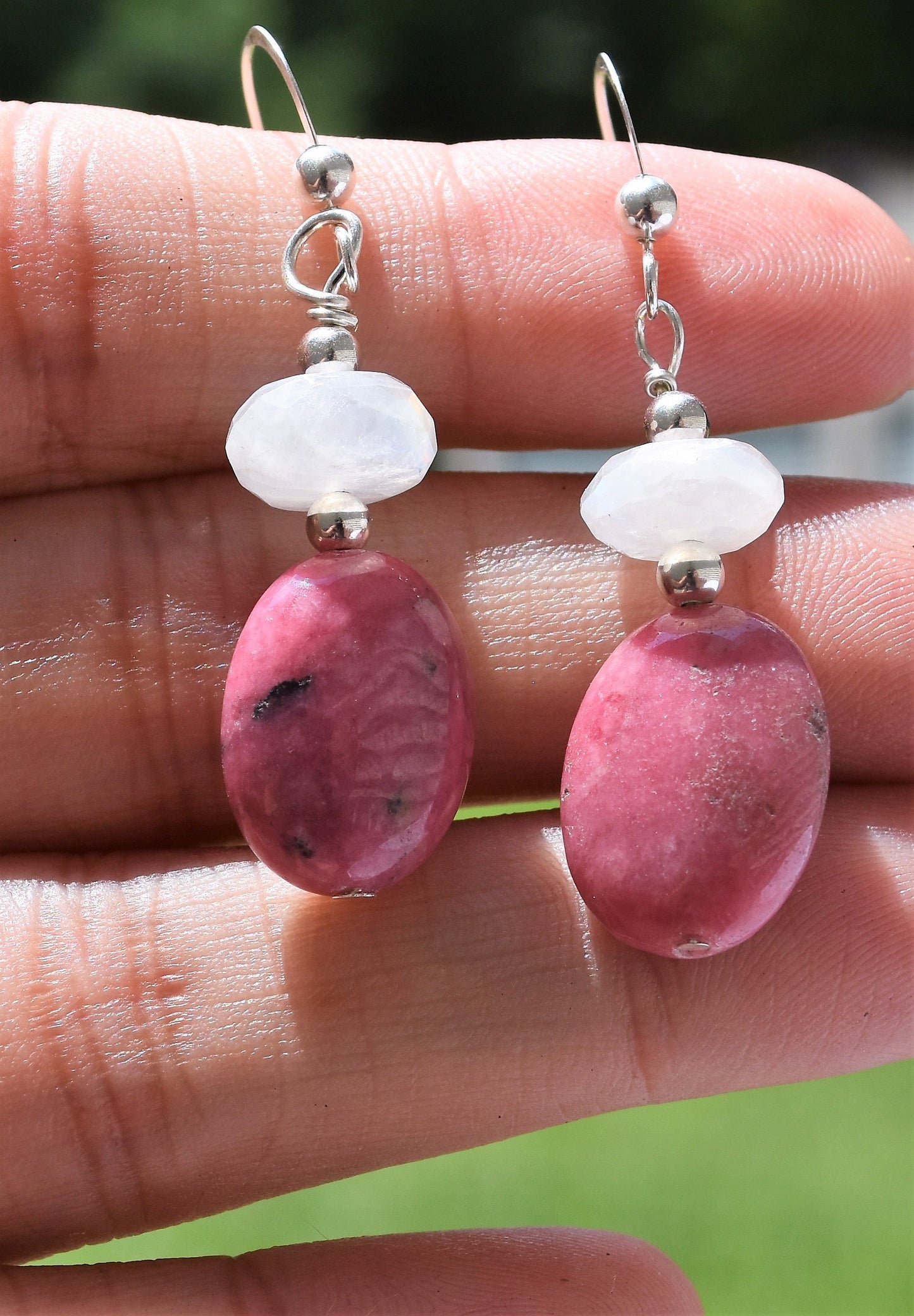 Moonstone Rhodochrosite Earrings