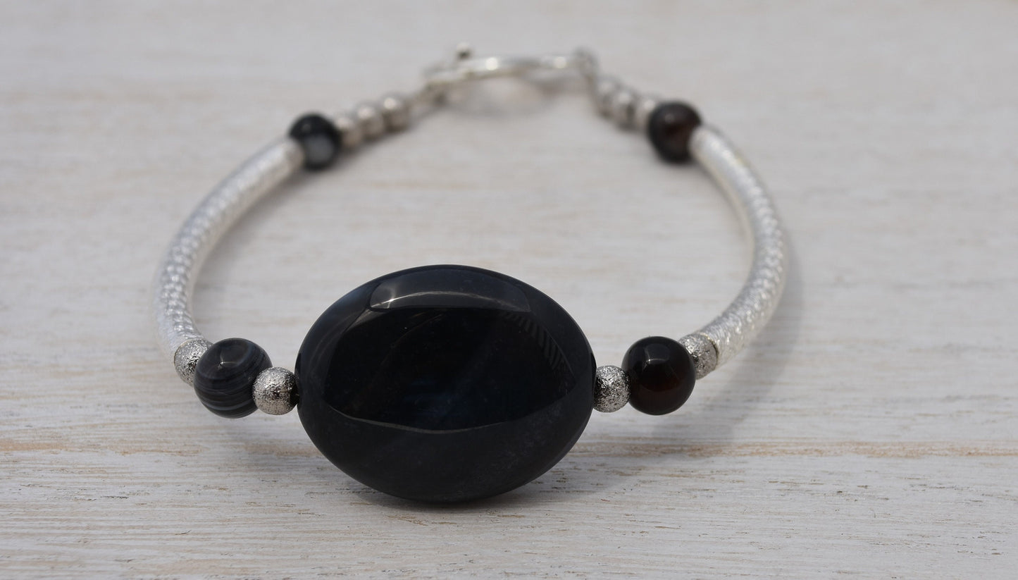 Black Agate Bangle Bracelet