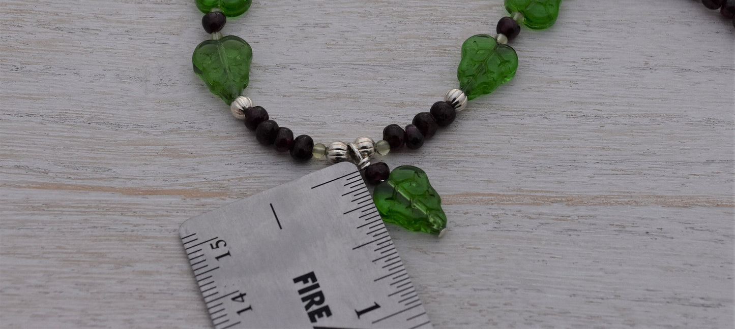 Garnet and Glass Leaf Necklace