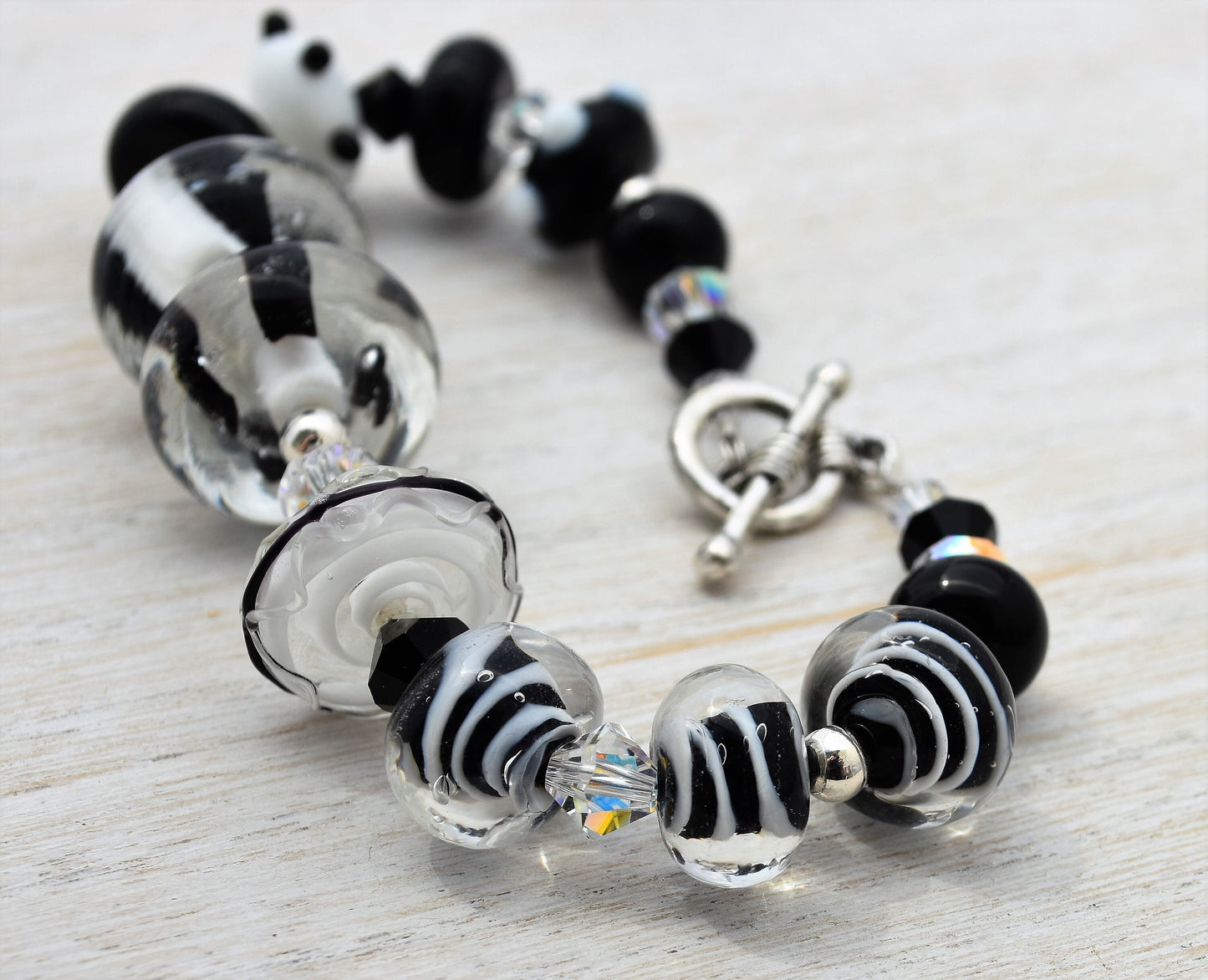 Black and White Lampwork Bead Bracelet