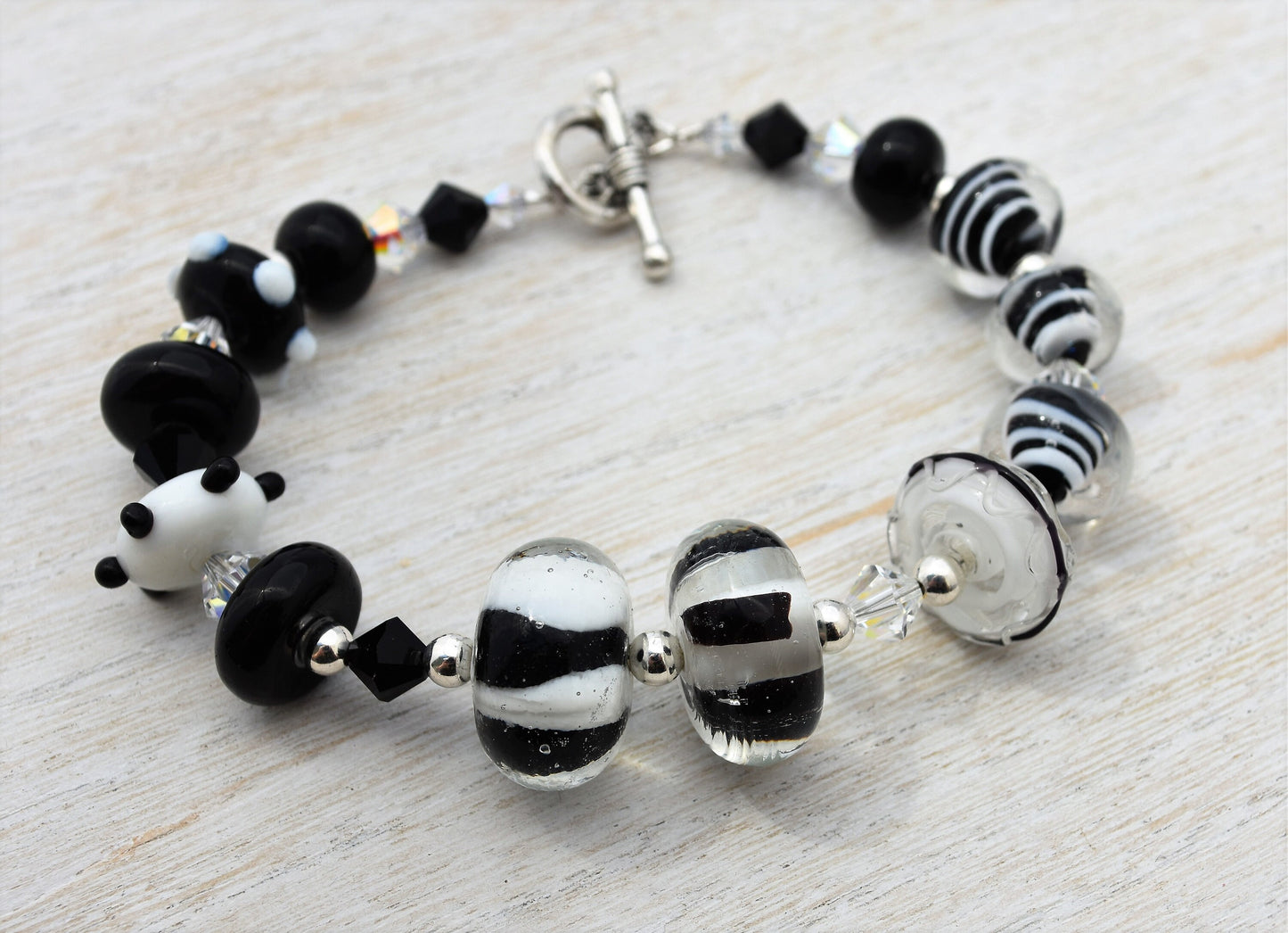 Black and White Lampwork Bead Bracelet