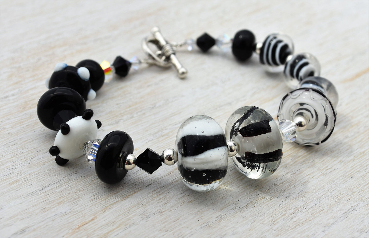 Black and White Lampwork Bead Bracelet