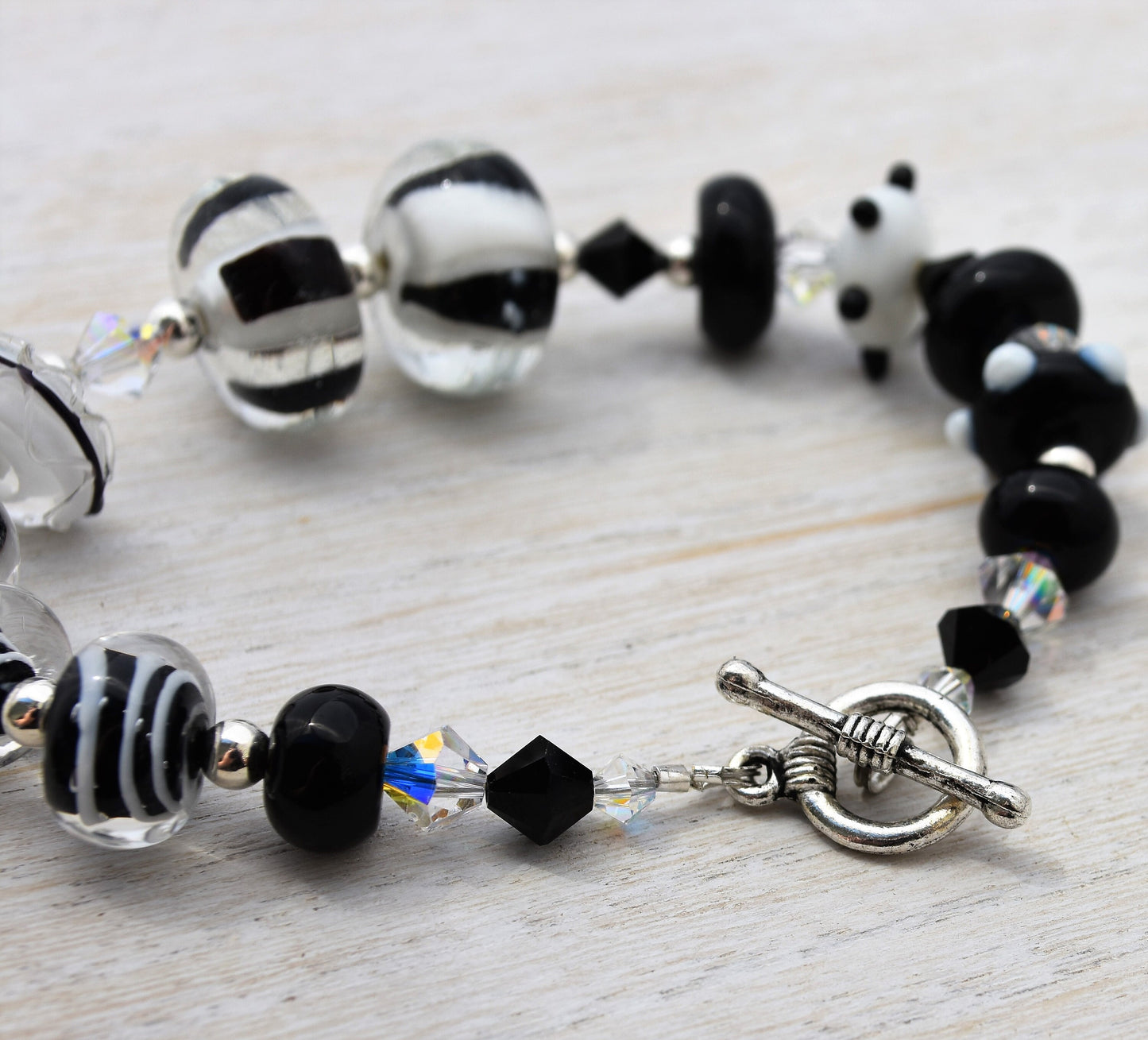 Black and White Lampwork Bead Bracelet