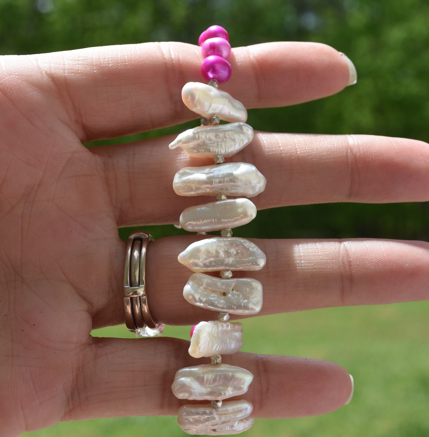 Pink Stick Pearl Bracelet