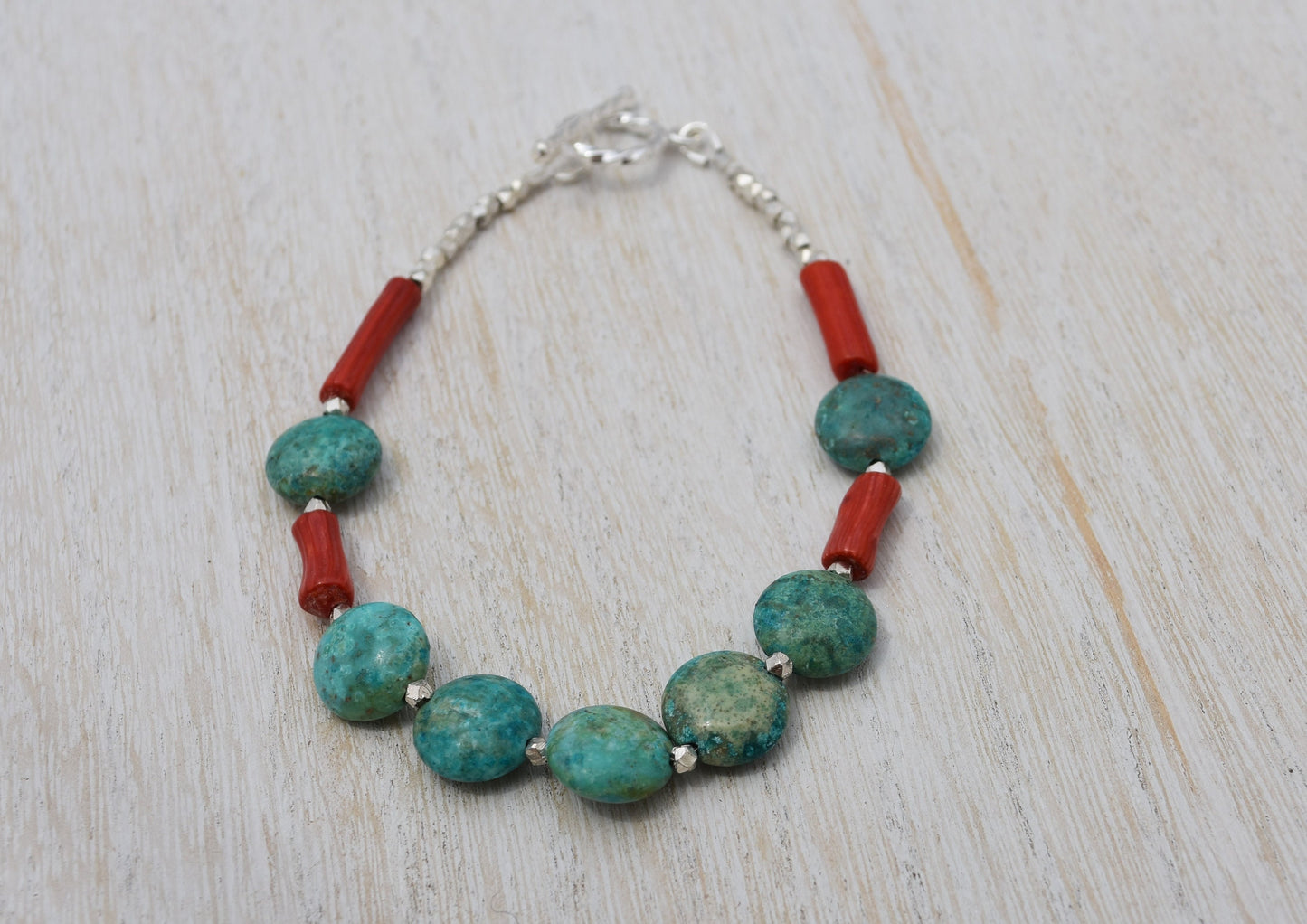 Turquoise and Coral Southwestern Bracelet