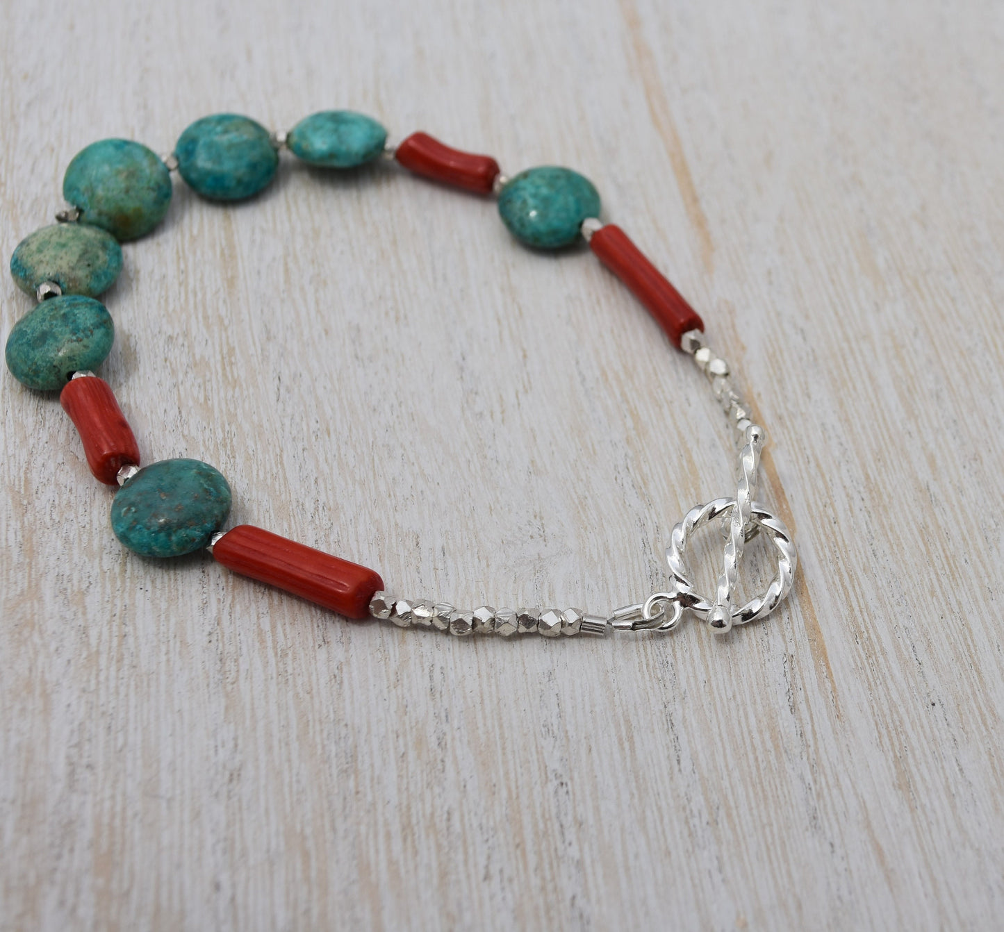 Turquoise and Coral Southwestern Bracelet