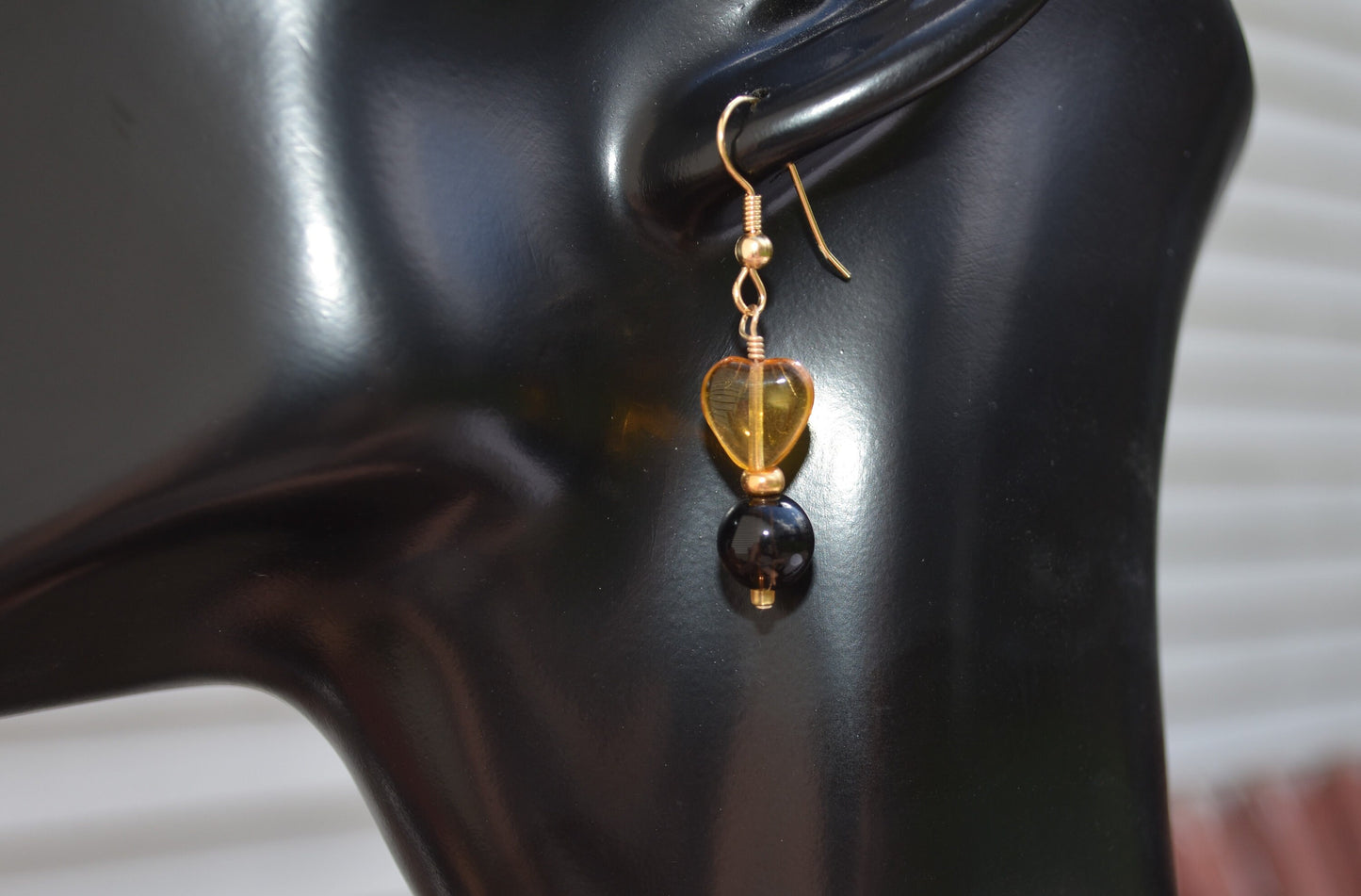 Czech Heart and Smokey Quartz Earrings