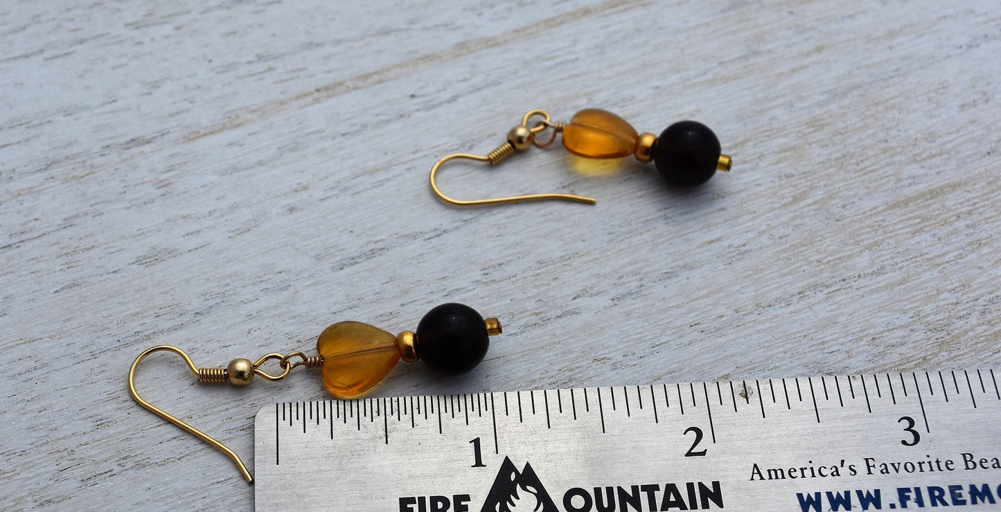 Czech Heart and Smokey Quartz Earrings