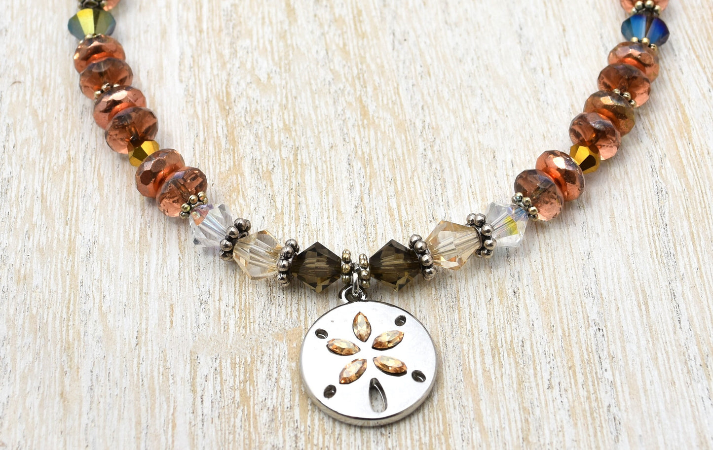 Adjustable Sand Dollar and Crystal Ankle Bracelet