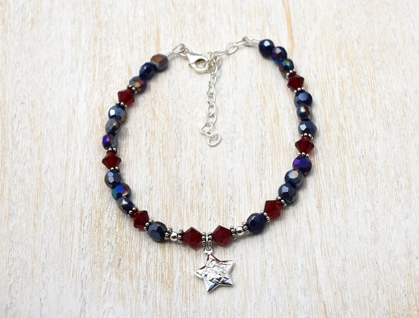 4th of July Star Ankle Bracelet, Adjustable to 11"