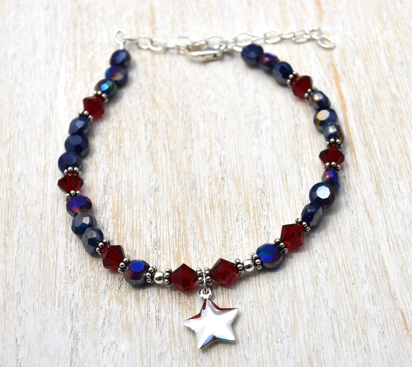 4th of July Star Ankle Bracelet, Adjustable to 11"