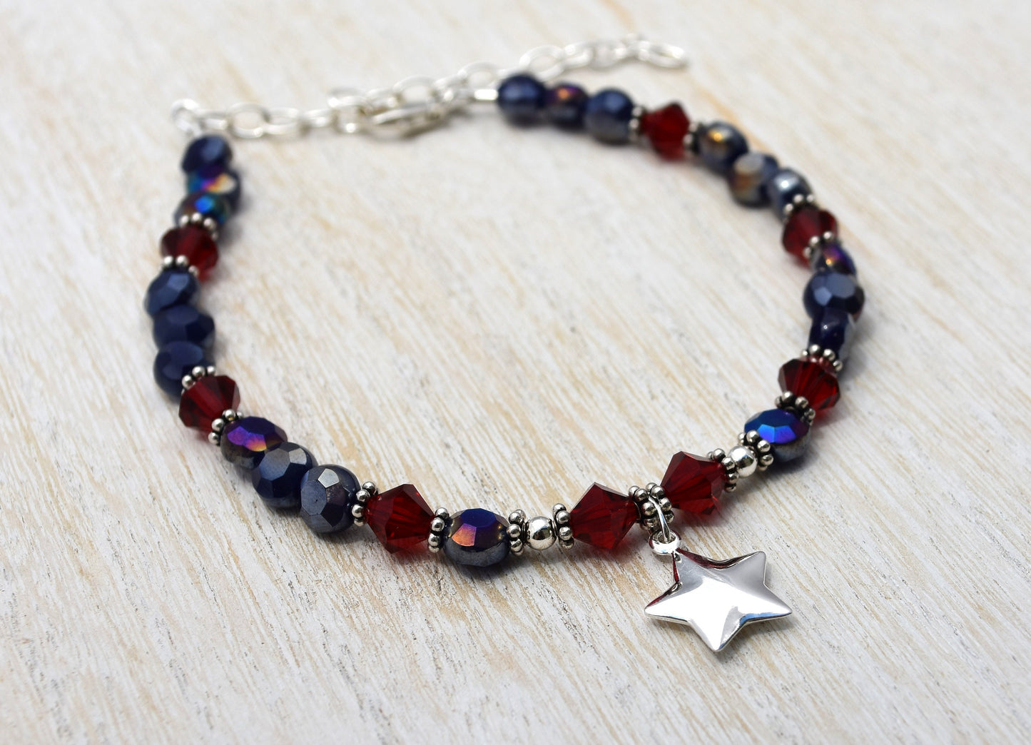 4th of July Star Ankle Bracelet, Adjustable to 11"