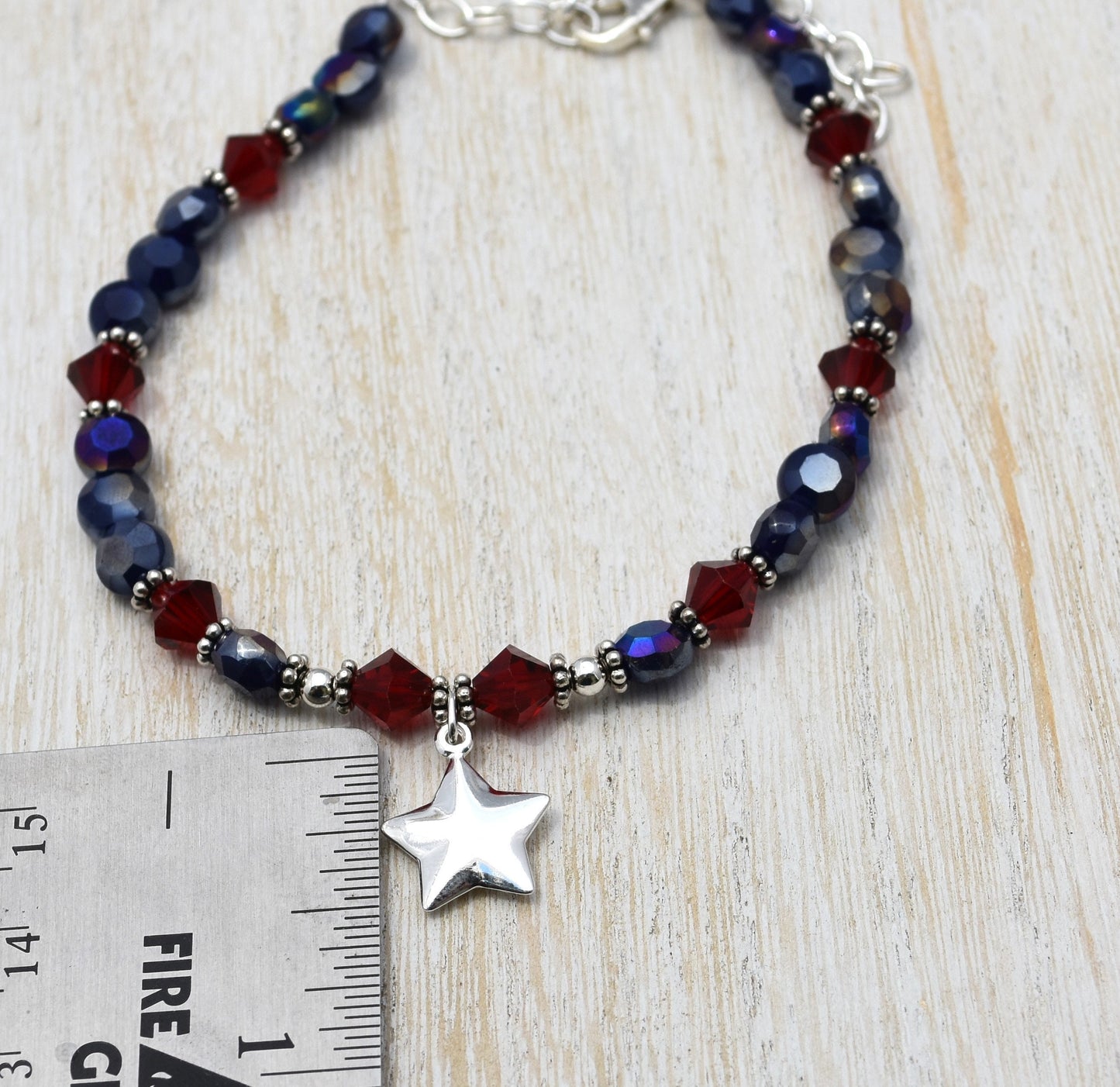 4th of July Star Ankle Bracelet, Adjustable to 11"