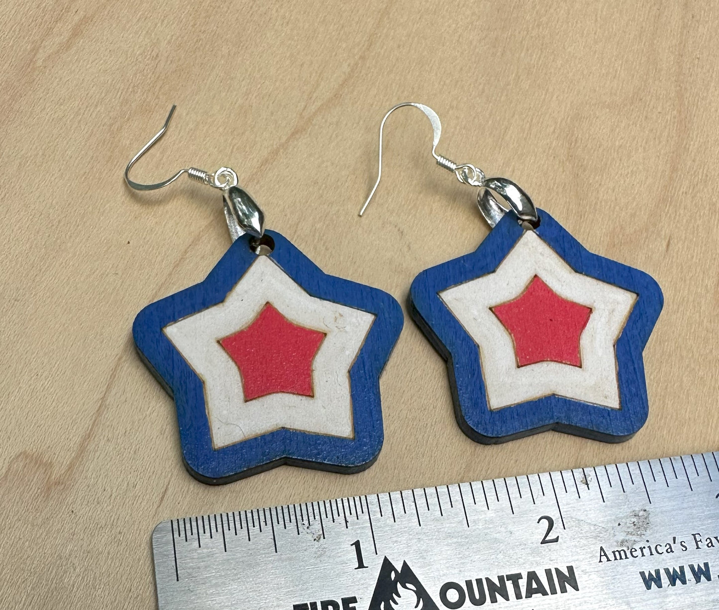 Red White and Blue Star Earrings, 1.25"