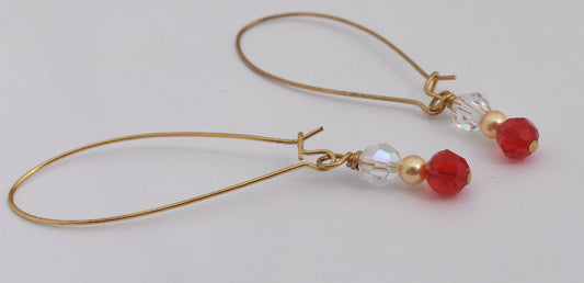 Crystal and Gold Filled Earrings, , Gold Pearl, Dangle Earrings, 2.5"