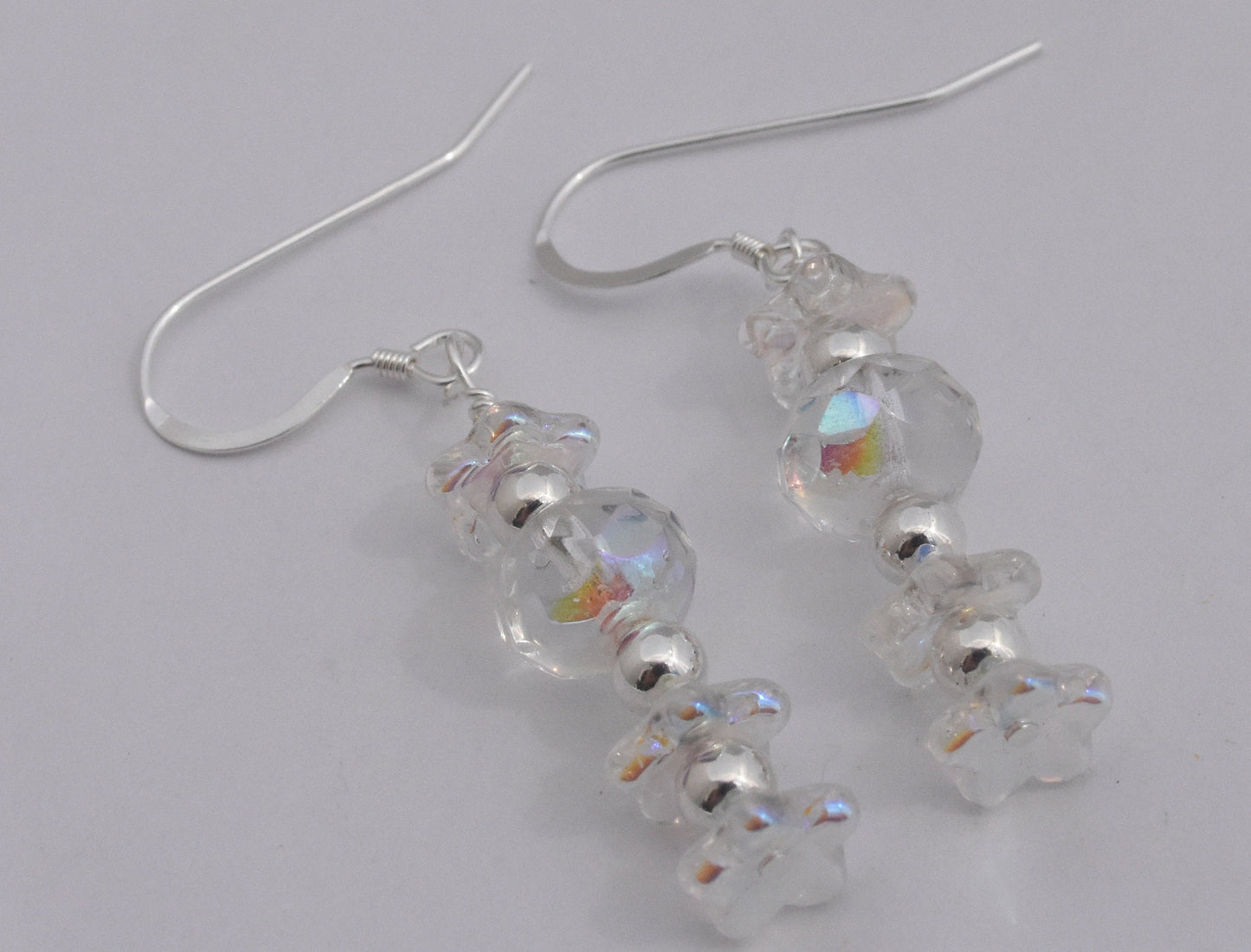 Flower Earrings, Czech Glass, Sterling Silver Ear Wires, 1.25" Dangles
