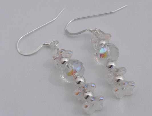 Flower Earrings, Czech Glass, Sterling Silver Ear Wires, 1.25" Dangles