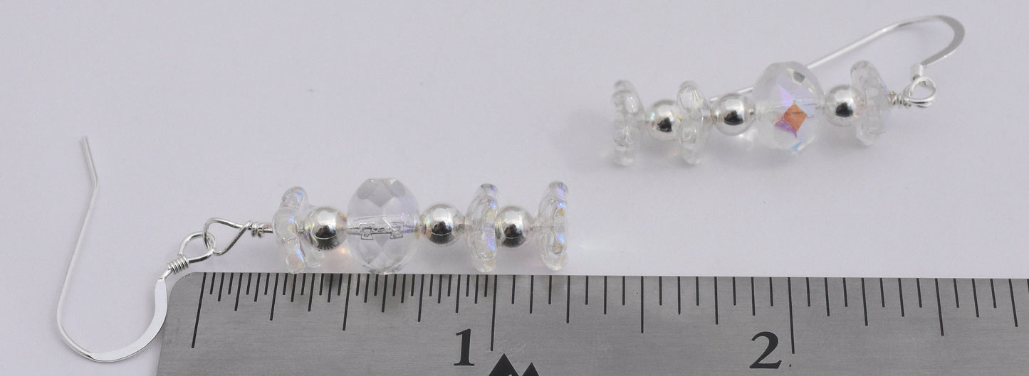 Flower Earrings, Czech Glass, Sterling Silver Ear Wires, 1.25" Dangles