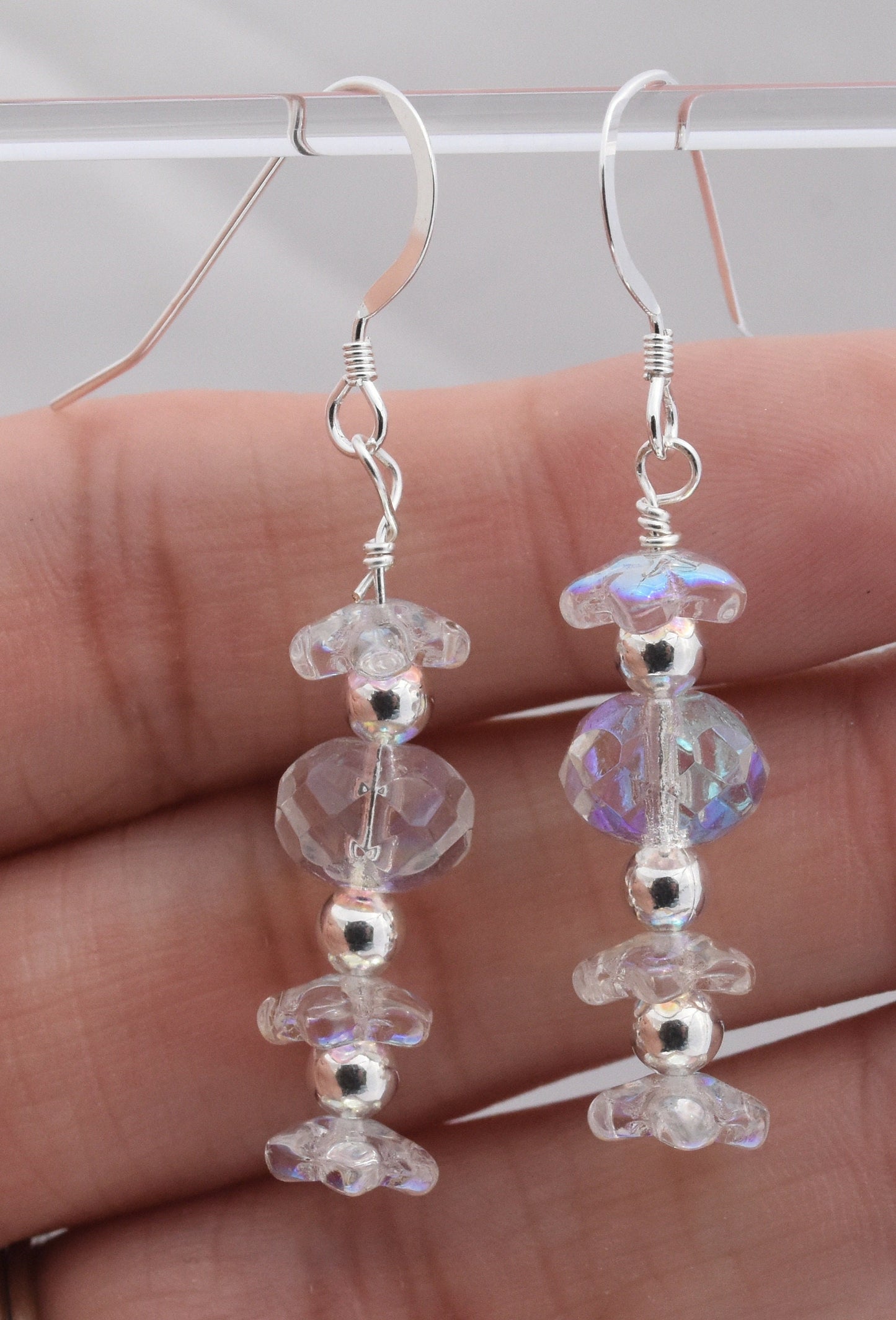 Flower Earrings, Czech Glass, Sterling Silver Ear Wires, 1.25" Dangles