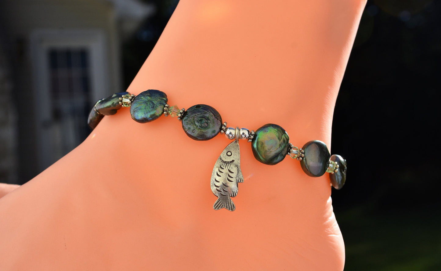 Fish Charm Anklet, Sterling Silver Fish Charm, Adjustable