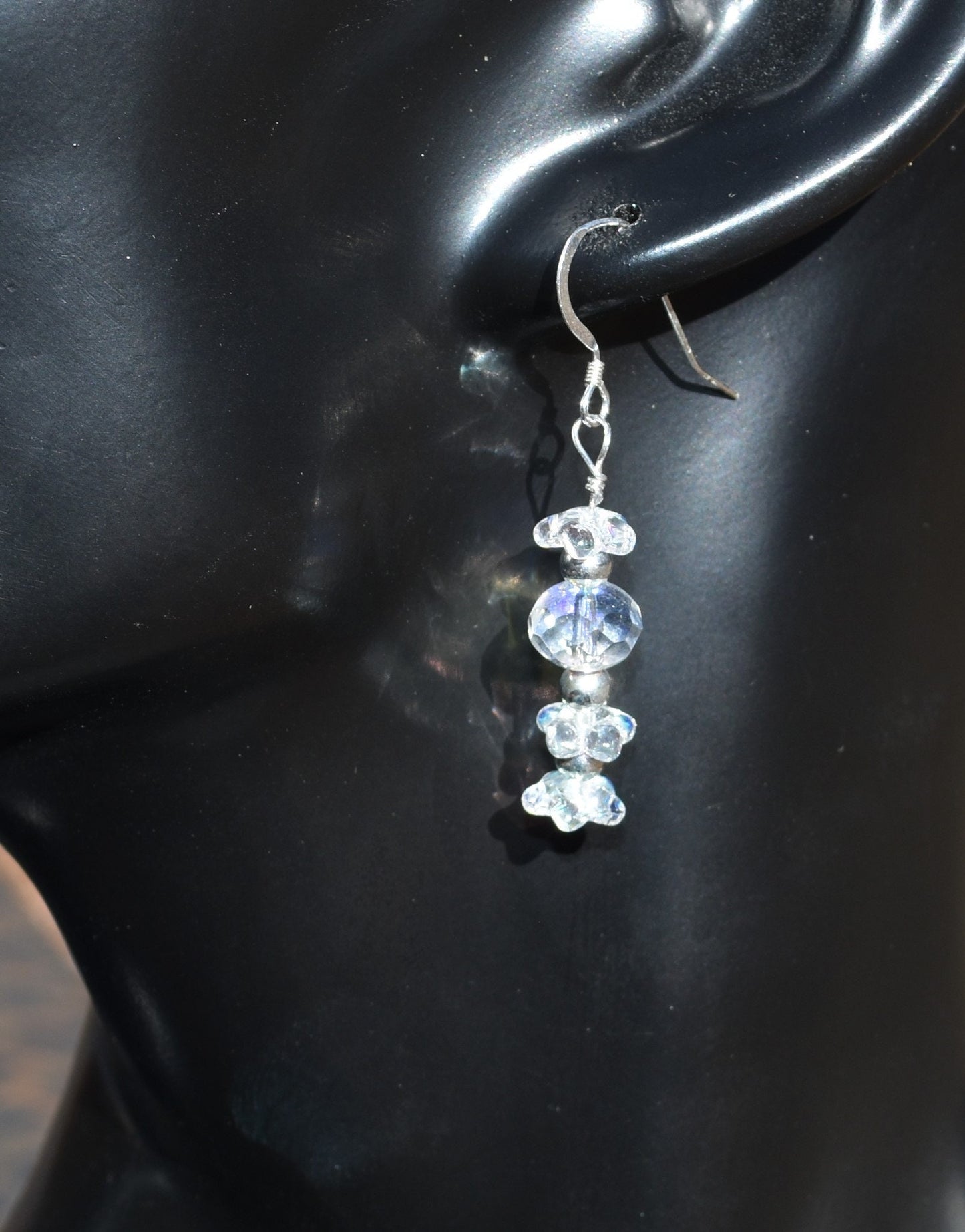 Flower Earrings, Czech Glass, Sterling Silver Ear Wires, 1.25" Dangles