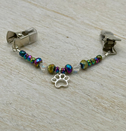Crystal Beaded Dog Paw Sweater Clip, Shawl Clip