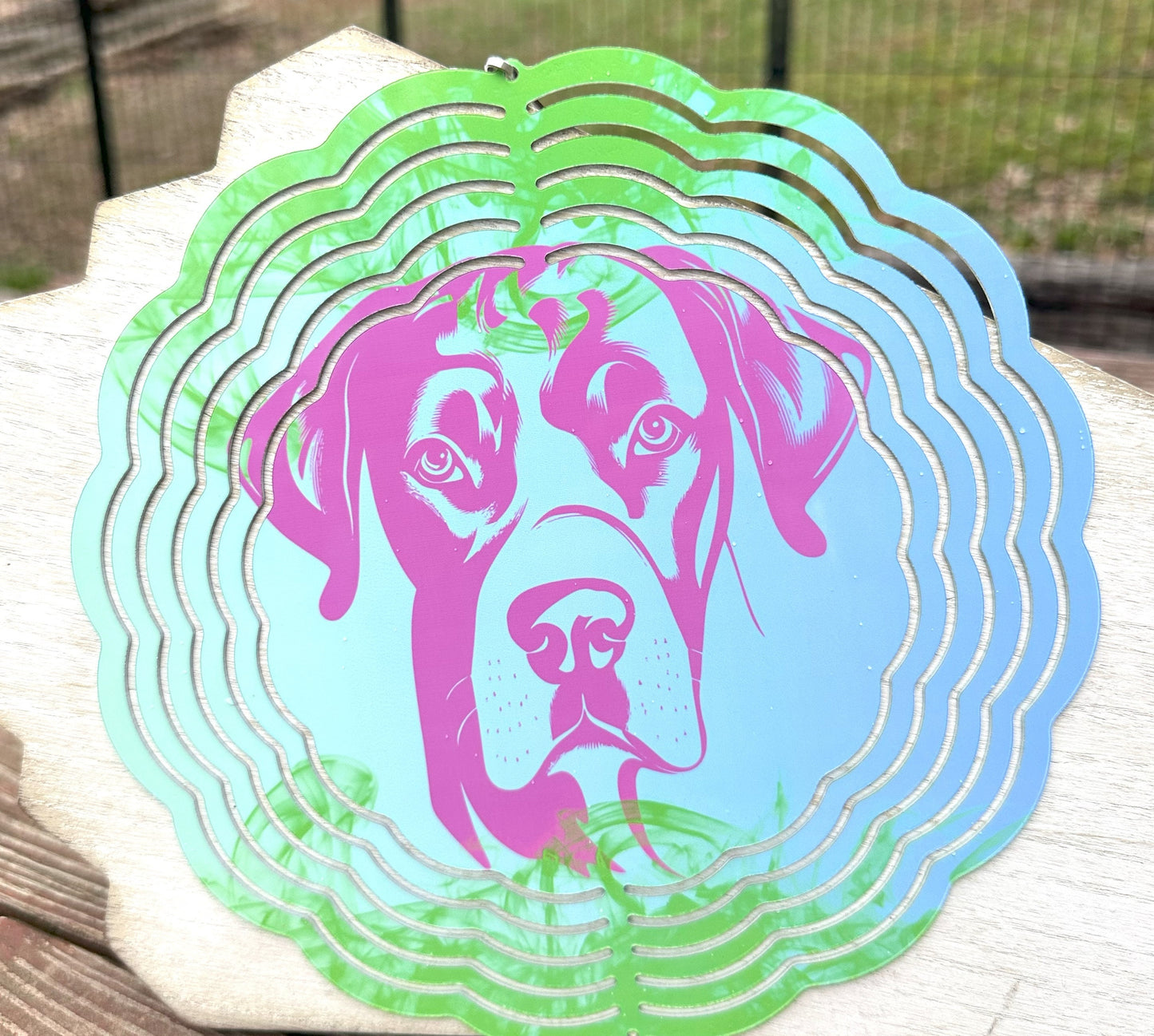 Personalized Dog Head Aluminum Wind Spinner, Golden Retriever, Belgian Sheepdog, Great Dane
