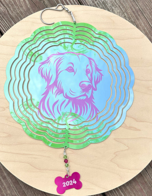Personalized Dog Head Aluminum Wind Spinner, Golden Retriever, Belgian Sheepdog, Great Dane