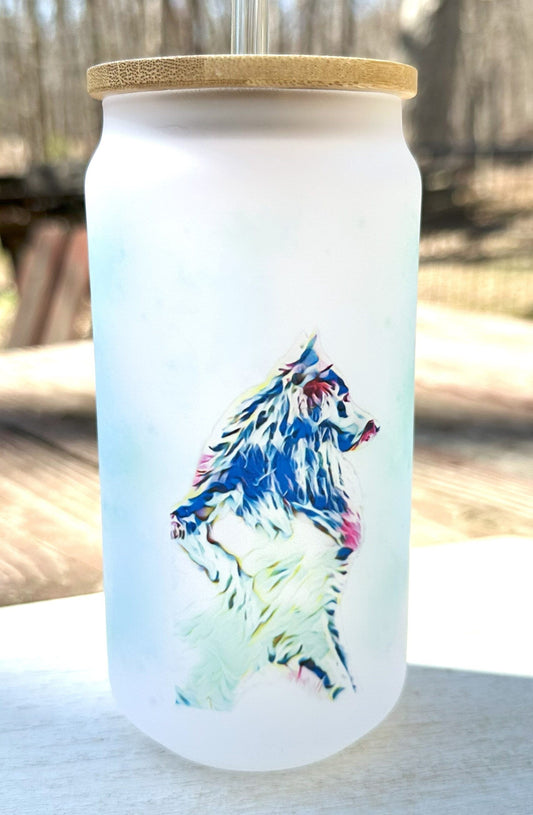 Belgian Sheepdog Frosted Glass Beer Can Mug, 18oz Glass Spill Proof Cup
