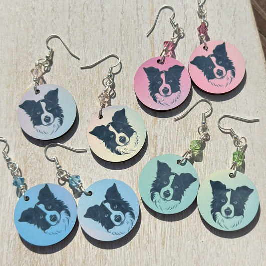Border Collie Earrings, Silver Plated Ear Wires