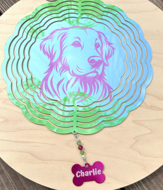 Personalized Golden Retriever Aluminum Wind Spinner