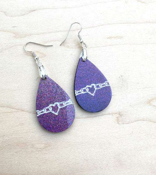 Heart Chain Earrings, Silver Plated Ear Wires