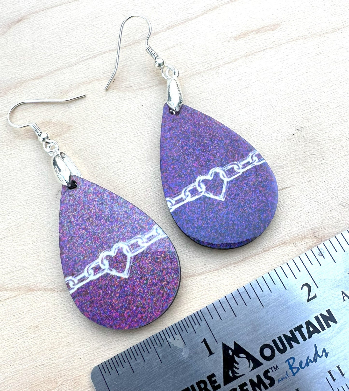 Heart Chain Earrings, Silver Plated Ear Wires