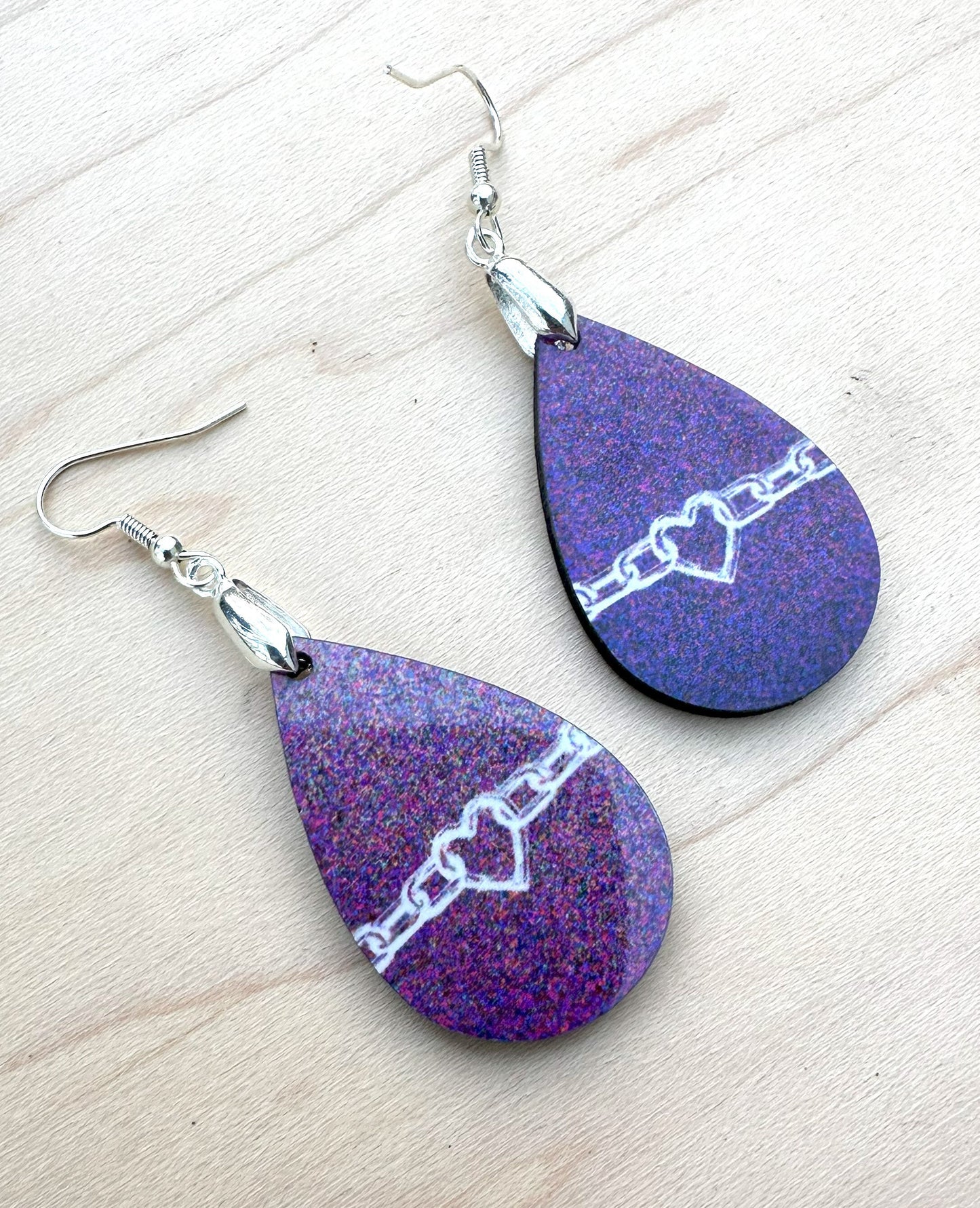 Heart Chain Earrings, Silver Plated Ear Wires