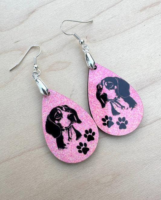 Beagle Dog Breed Earrings, Silver Plated Ear Wires