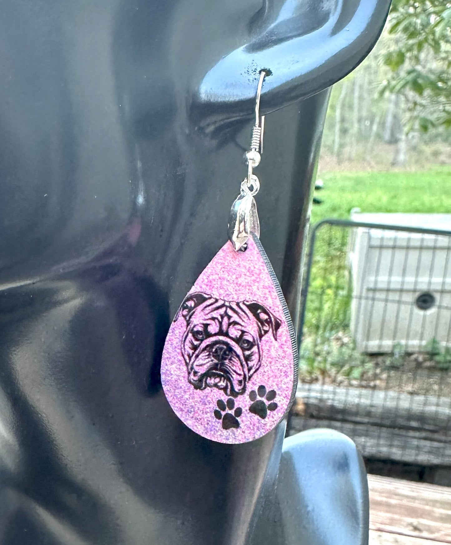 English Bulldog Dog Breed Earrings, Silver Plated Ear Wires