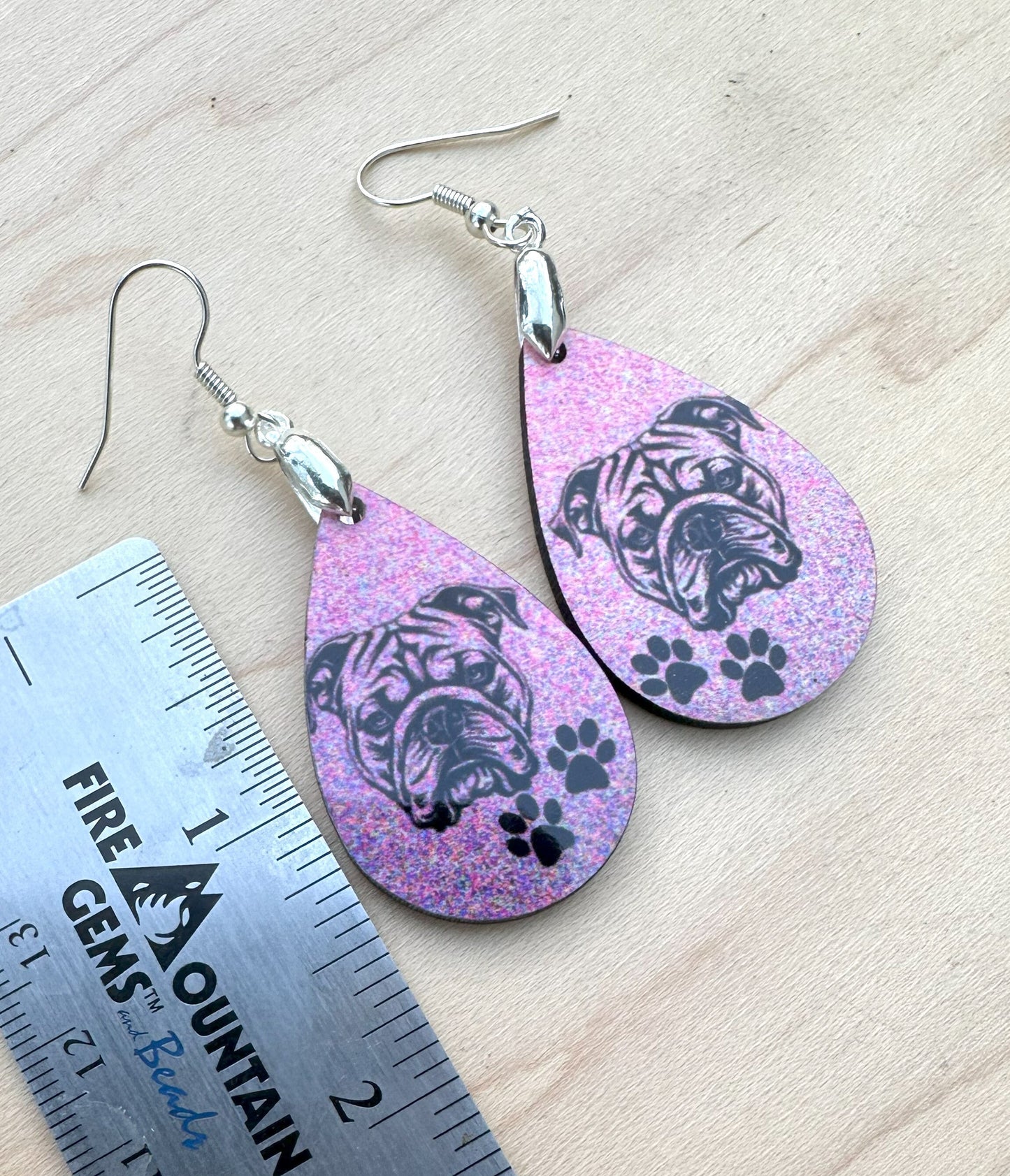 English Bulldog Dog Breed Earrings, Silver Plated Ear Wires