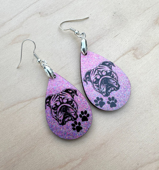 English Bulldog Dog Breed Earrings, Silver Plated Ear Wires