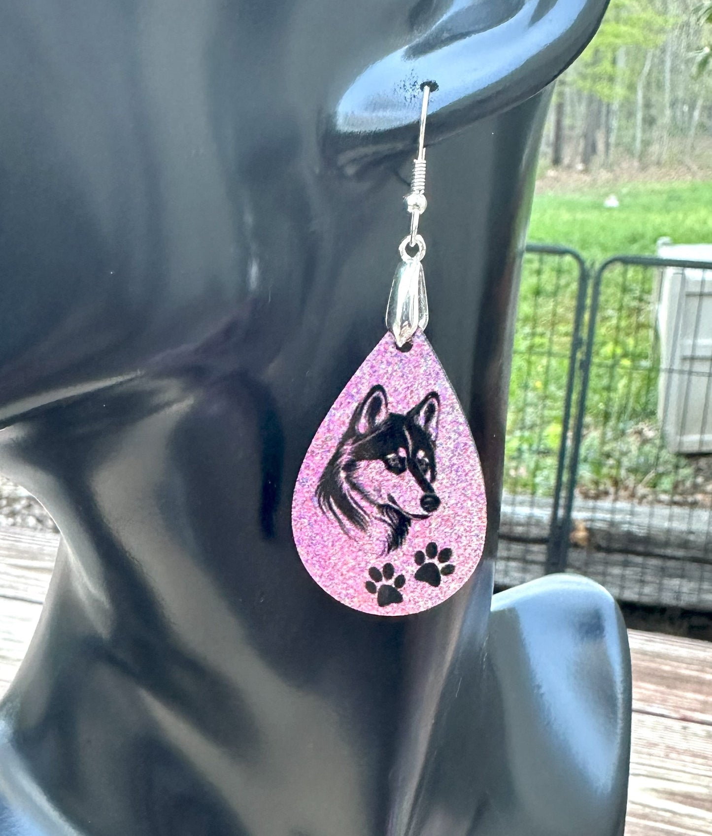 Siberian Husky Dog Breed Earrings, Silver Plated Ear Wires