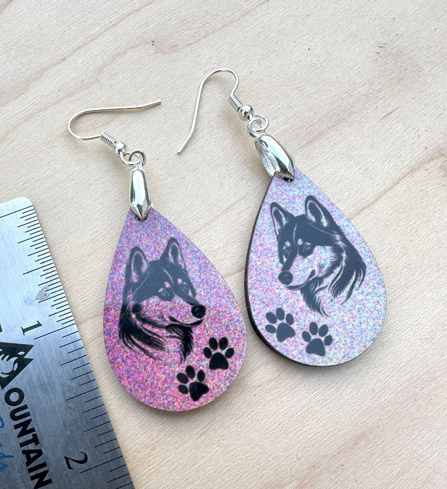 Siberian Husky Dog Breed Earrings, Silver Plated Ear Wires