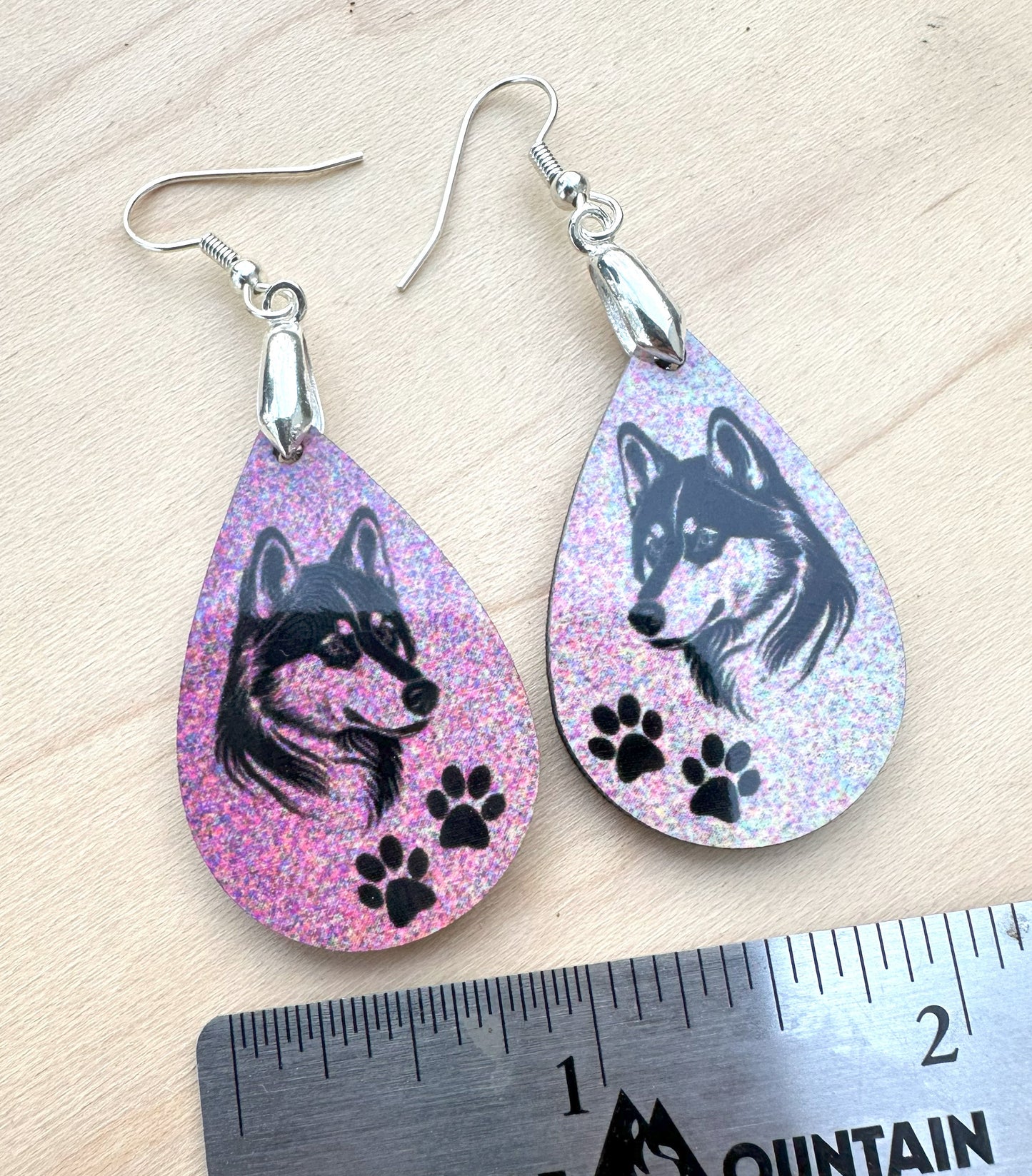 Siberian Husky Dog Breed Earrings, Silver Plated Ear Wires