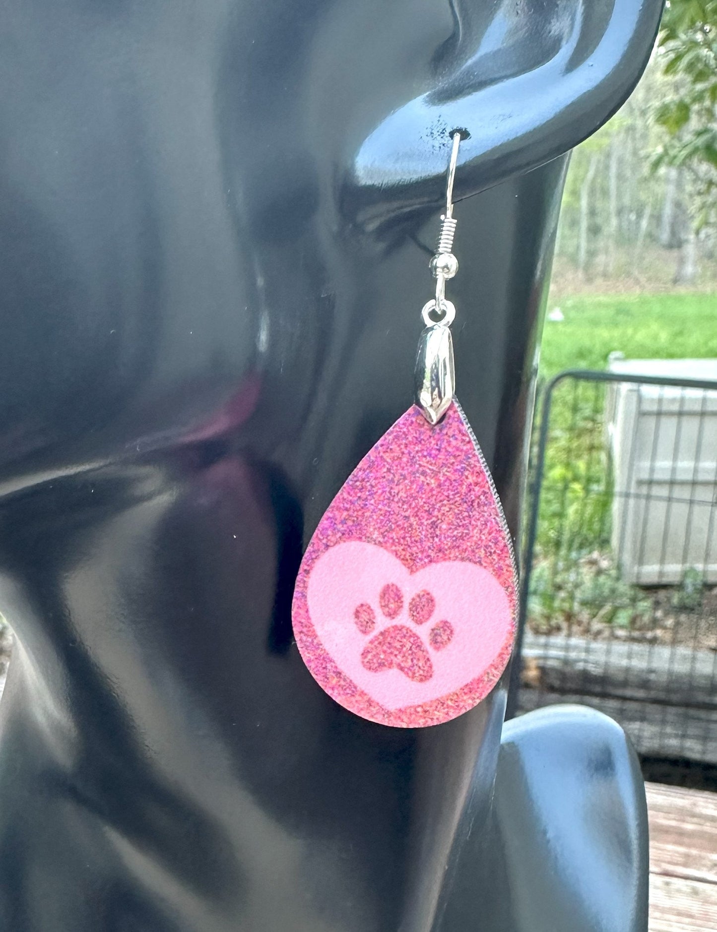 Dog Heart Double Sided Earrings, Silver Plated Ear Wires