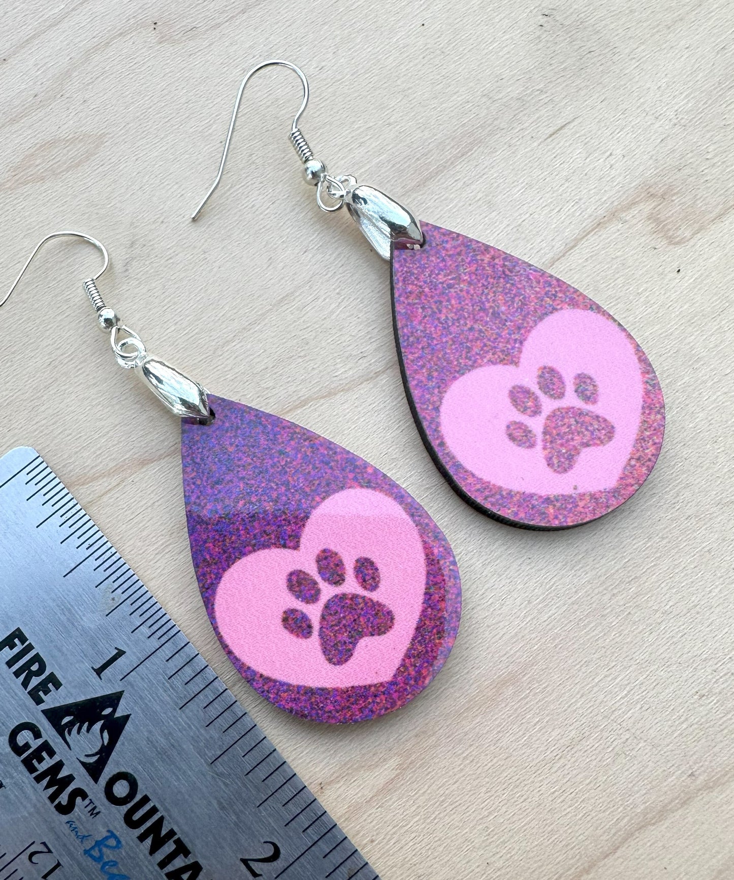 Dog Heart Double Sided Earrings, Silver Plated Ear Wires