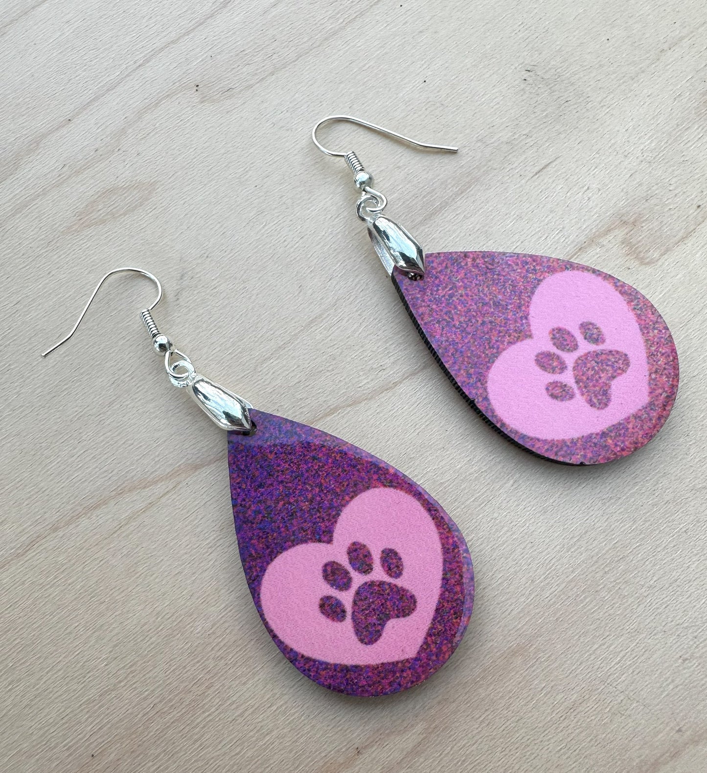 Dog Heart Double Sided Earrings, Silver Plated Ear Wires